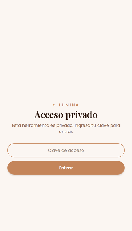 Lumina access screen: the tool is private and asks for a key